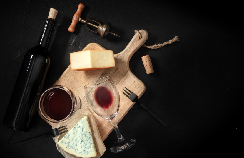 Selection of wine, cheese and nibbles