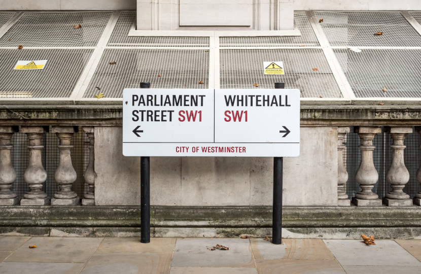Sign post in Whitehall representing the different branches of government