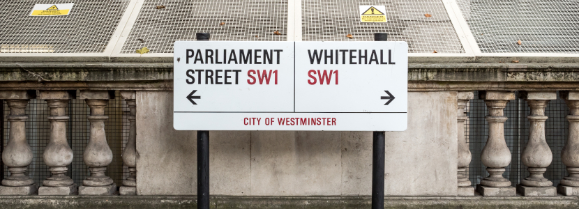 Sign post in Whitehall representing the different branches of government